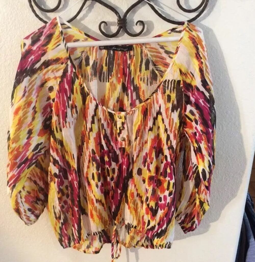 Patterson J Kincaid Originals Top Multi Color Print Peasant MSRP $158